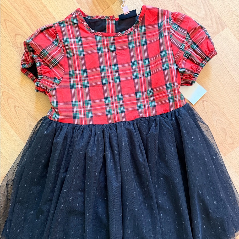 Andy and Evan Red Plaid and Black Tulle Dress